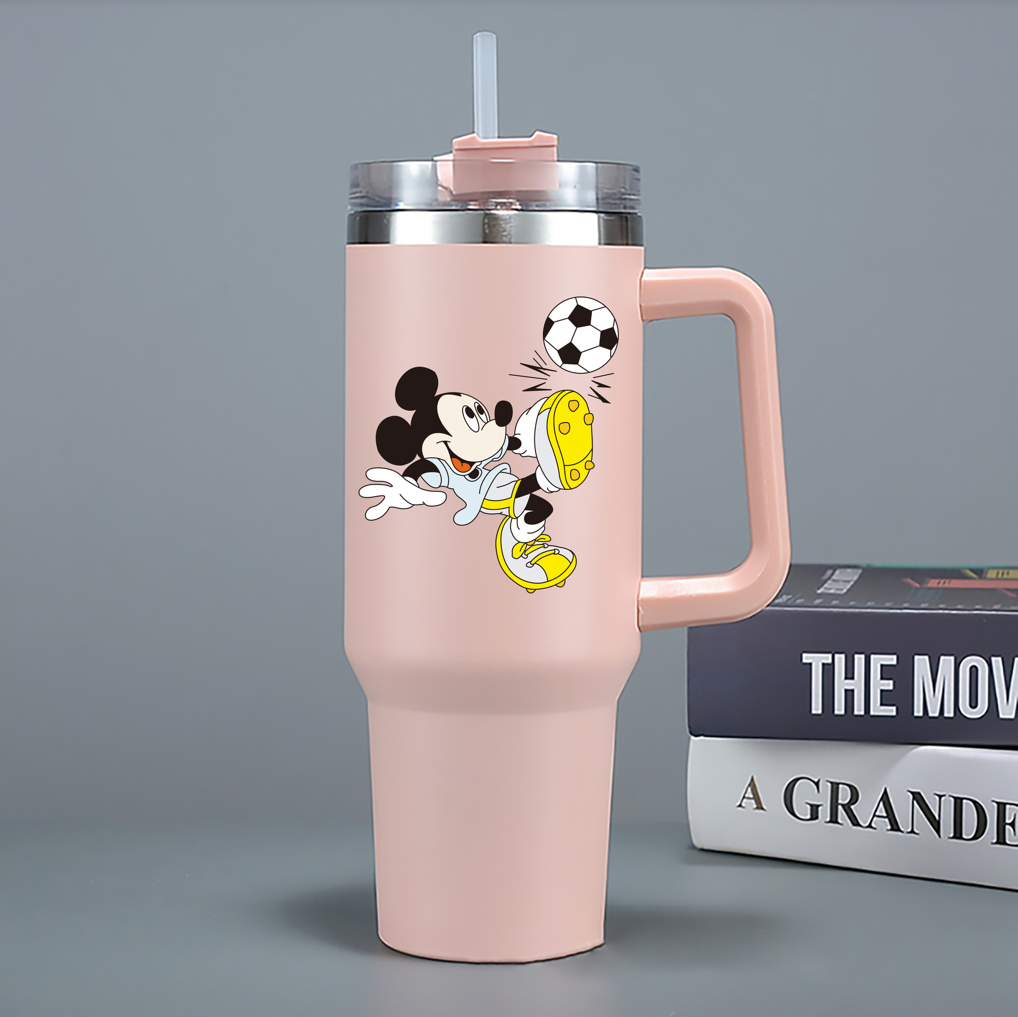 （画像用） ミッキーマウス Mickey Mouse 1200mL車用タンブラー - クリスタルステッカー（プラスチックストロー付き）